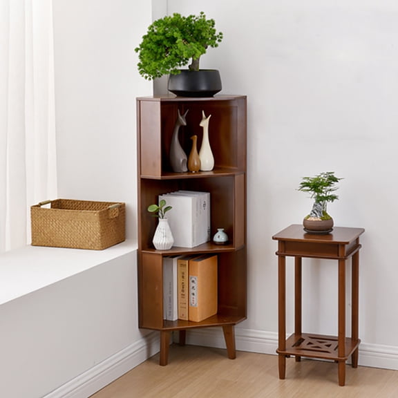 3 Tiers Modern Triangle Corner Storage Shelf Three-tier Storage Cabinet Brown