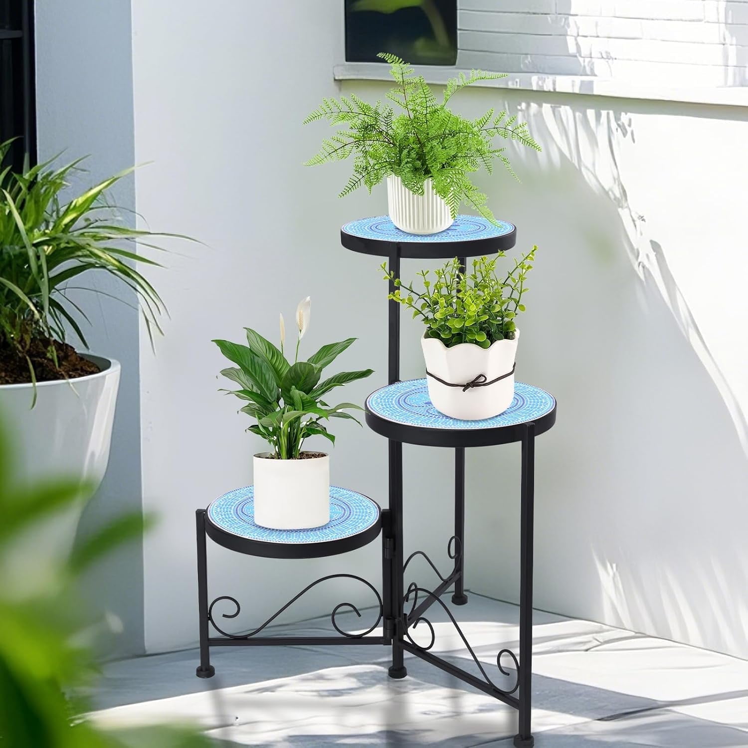 3 Tiers Mosaic Plant Stand Indoor Corner Garden Shelf Flower