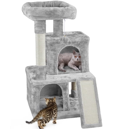 3 Tiers Multilevel Cat Tower Cat Tree with Condos Light Gray