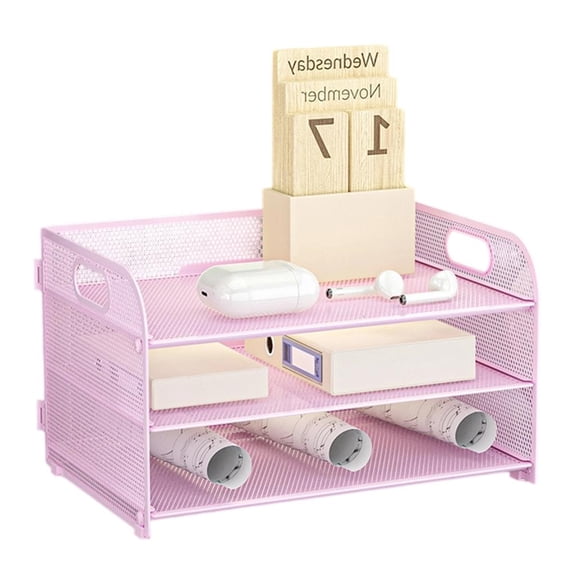 3 Tiers Office Filing Trays Paper Storage Letter Tray Desk Organiser with Handle Notebooks Sorter Rack Office Supplies