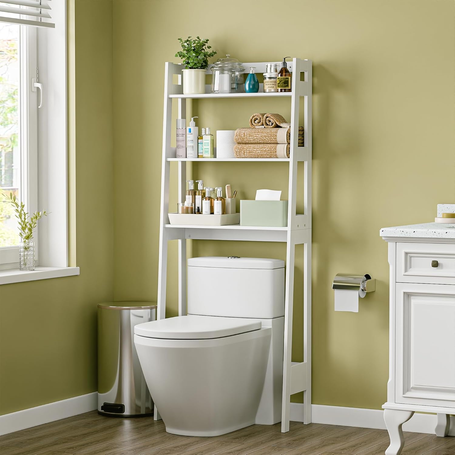 3 Tiers Over The Toilet Bathroom Storage Shelf, Freestanding Wooden ...