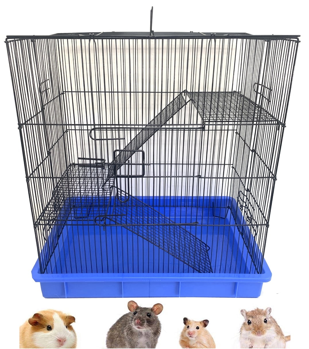 3-Tiers Rats Mice Mouse Gerbil Hamster Small Animal Habitat Cage with Tight 3/8-Inch Wire Body Prevent Escape and Stuck Cross Metal Shelves and Ladders Paw Safe