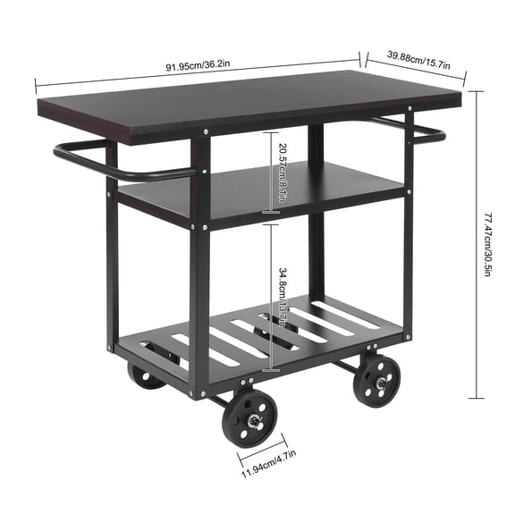 3 Tiers Rolling Bar Cart Industrial Mobile Serving Cart Trolley Kitchen Storage