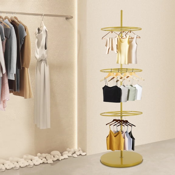 3 Tiers Rotatable Round Dispaly Rack, Round Clothing Rack, Metal Clothes Hanging Rack used in shopping mall, clothing stores, photo studios, dance halls, laundry shops, home
