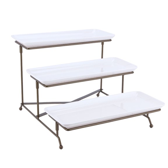 3 Tiers Serving Trays Set, 12 inch Serving Platters with Collapsible Rack, White Dessert Stand for Fruit Food