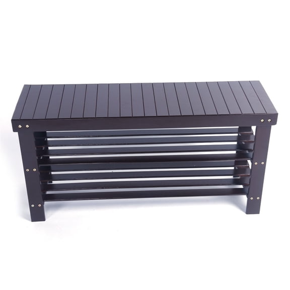 3 Tiers Shoe Rack Bamboo Stool 90cm Strip Pattern, Coffee