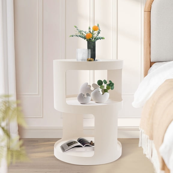 3 Tiers Side Table Modern Coffee Table Sofa Bedside Table Round Organizer White