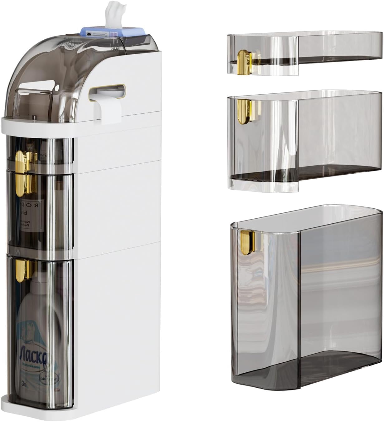3 Tiers Slim Bathroom Storage Cabinet,Already Assembled Waterproof ...