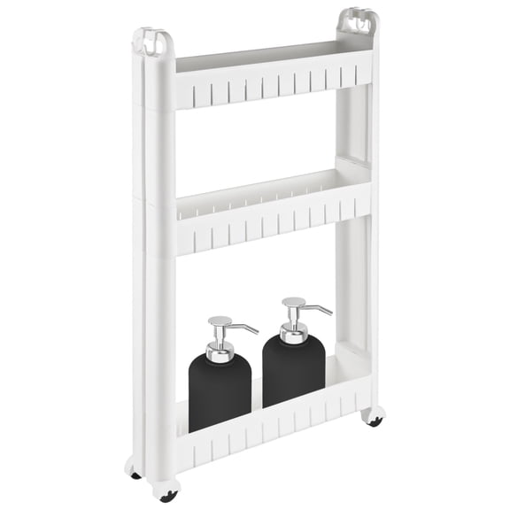 3 Tiers Slim Rolling Cart, 3.5 Inches Slide Out Organizer Rack for Bath, Tiered Storage Wheels, Narrow Mobile Utility for Laundry, Kitchen, Office, Robust Room