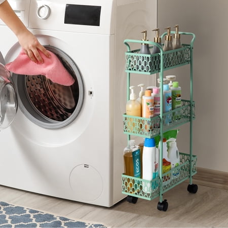 3 Tiers Slim Rolling Storage Cart Bathroom Organizer Utility Cart Narrow Spaces