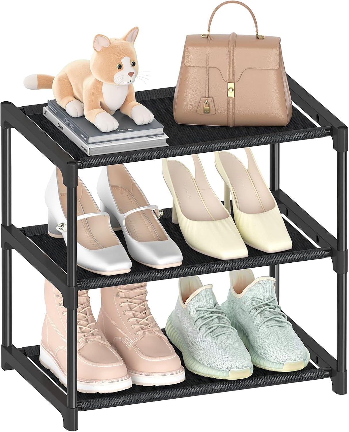 3 Tiers Small Shoe Rack,Narrow Stackable Shoe Shelf Organizer,Sturdy ...
