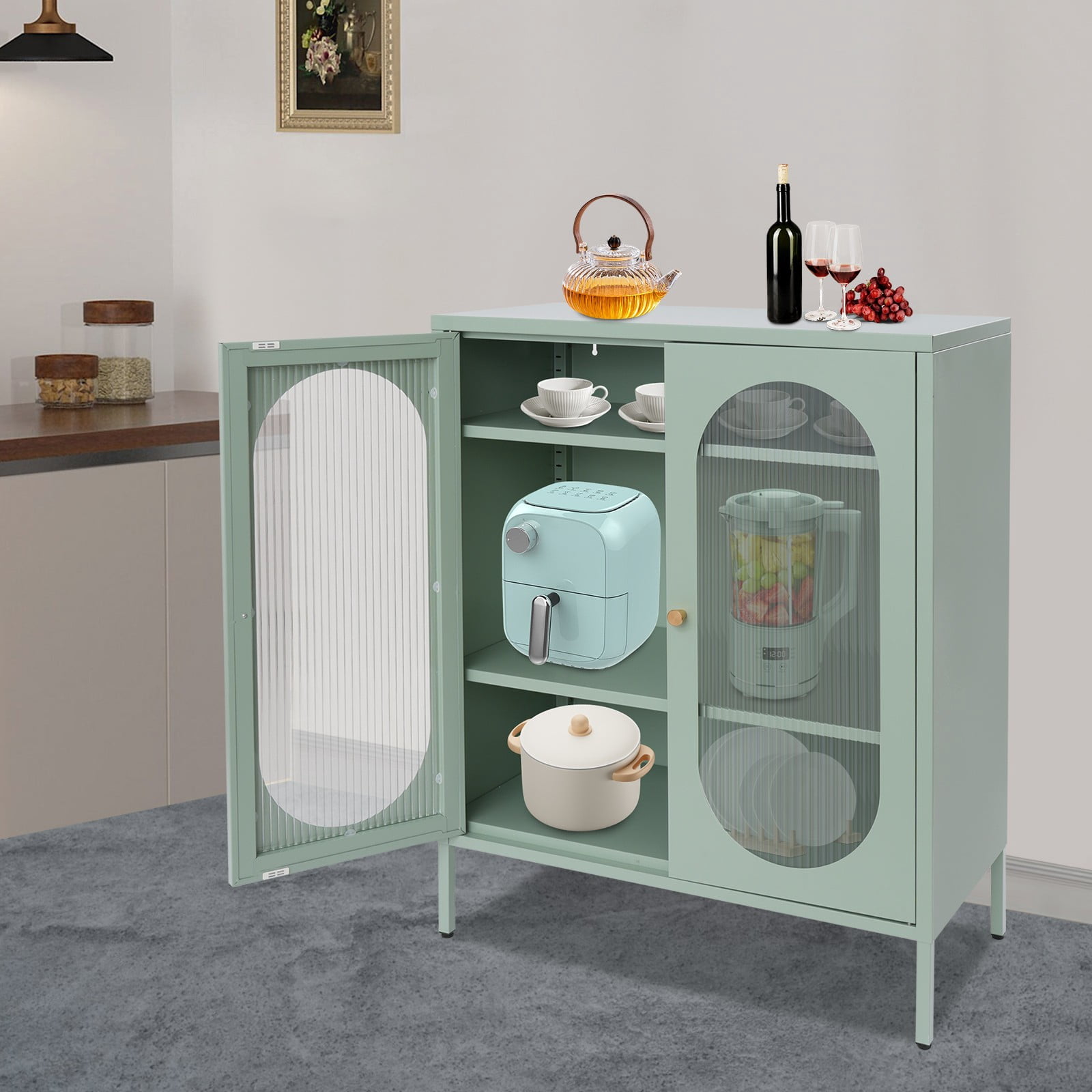 31.5*15.8*40 Modern Free Standing Creamy Green Kitchen Storage Accent ...