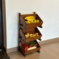 thumbnail image 1 of 3 Tiers Storage Rack, Rectangle Fruit Basket Stand, Utility Shelf Organizer Brown, 1 of 16