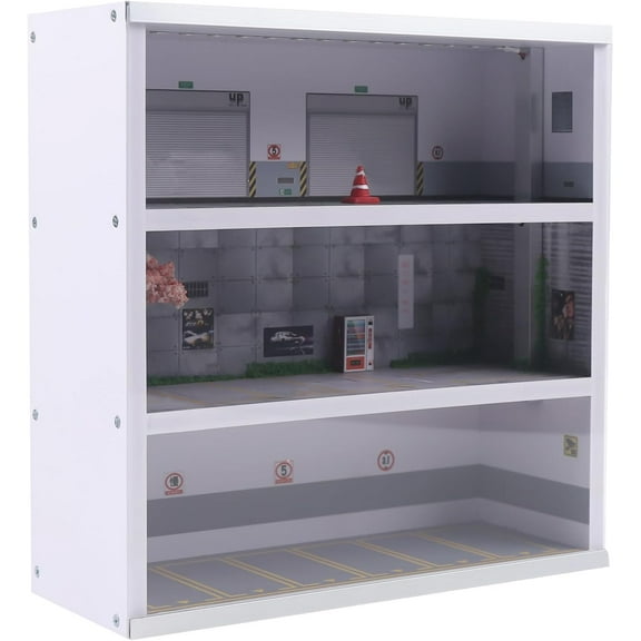 3-Tiers Vehicle Model Display Case, Acrylic Model Car Display Case with Led Light & Dust Proof Door Garage Scene Model Display for 1:64 Scale Mini Car Parking Scene, Collectible Gift Decoration