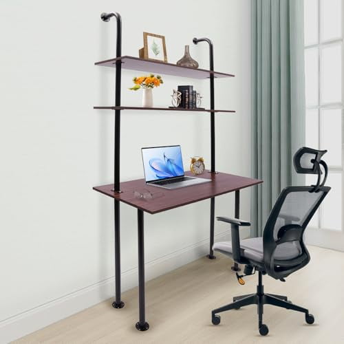 3-Tiers Wall Mount Desk, Wall Mount Computer Writing Table with Power Strip Industrial Desk Modern Wall Table for Homes Offices Entrances Student Dormitories 39.3712.9978.7Inch B