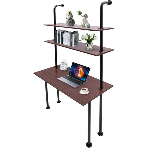 3 Tiers Wall Mounted Desk 110LBS Wall Mount Ladder Desk Wall Mount Computer Writing Table Wall Mount Floating Pipe Table with Storage for Homes Offices Entrances (12.99 x 39.37 x 78.74 Inch)