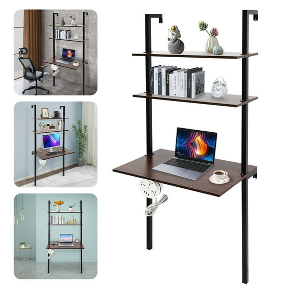 3 Tiers Wall Mounted Desk Wall Mount Computer Writing Table Wall Organizer Black/White for Homes, Offices, Entrances, Student Dormitories