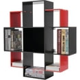 thumbnail image 1 of 3 Tiers Wall Shelf w/9 Compartments, 35.43in Long Floating Shelf for Wall Multi-Grid Wall Mounted Bookcase up to 66.1lbs, Unique Bookshelf Storage Shelves for Bedroom (Black+Red), 1 of 7