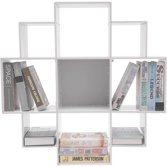 3 Tiers Wall Shelf w/9 Compartments, 35.43in Long Floating Shelf for Wall Multi-Grid Wall Mounted Bookcase up to 66.1lbs, Unique Bookshelf Storage Shelves for Bedroom (White)