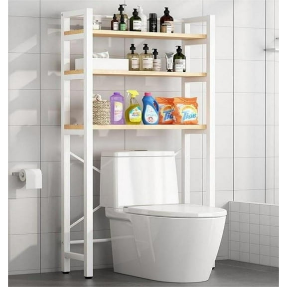 3 Tiers Over The Washer and Dryer Storage Shelf, Bathroom Storage Shelf with Adjustable Feet Freestanding Storage Rack Wooden Laundry Rack Shelf for Kitchen Bathroom