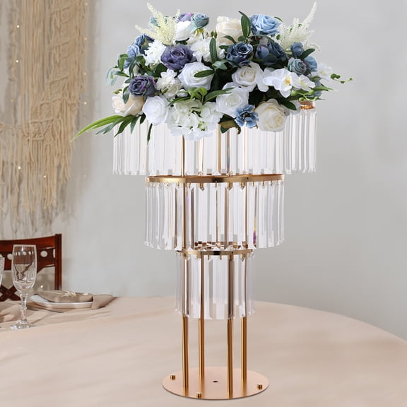 3 Tiers Wedding Gold Crystal Flower Stand Round Pedestal Stand Strong Load Capacity Crystal Flower Stand