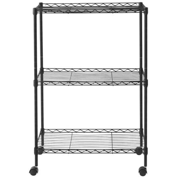3-Tiers Wire Rolling Cart Heavy Duty Utility Cart with Lockable Wheels Adjustable Metal Storage Grocery Organizer Shelves for Kitchen Office Bathroom