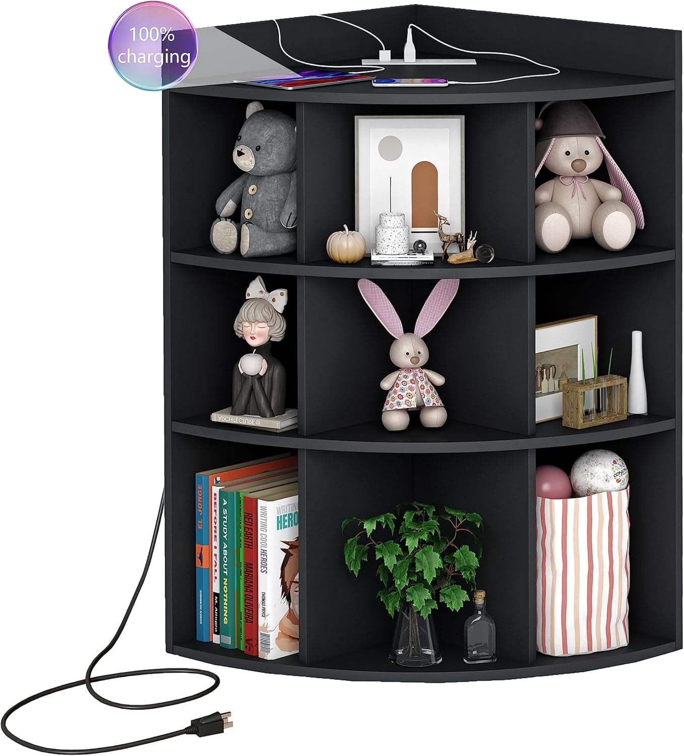 3-Tiers Wooden Corner Cabinet with 9 Cubbies Corner Storage Cabinet ...