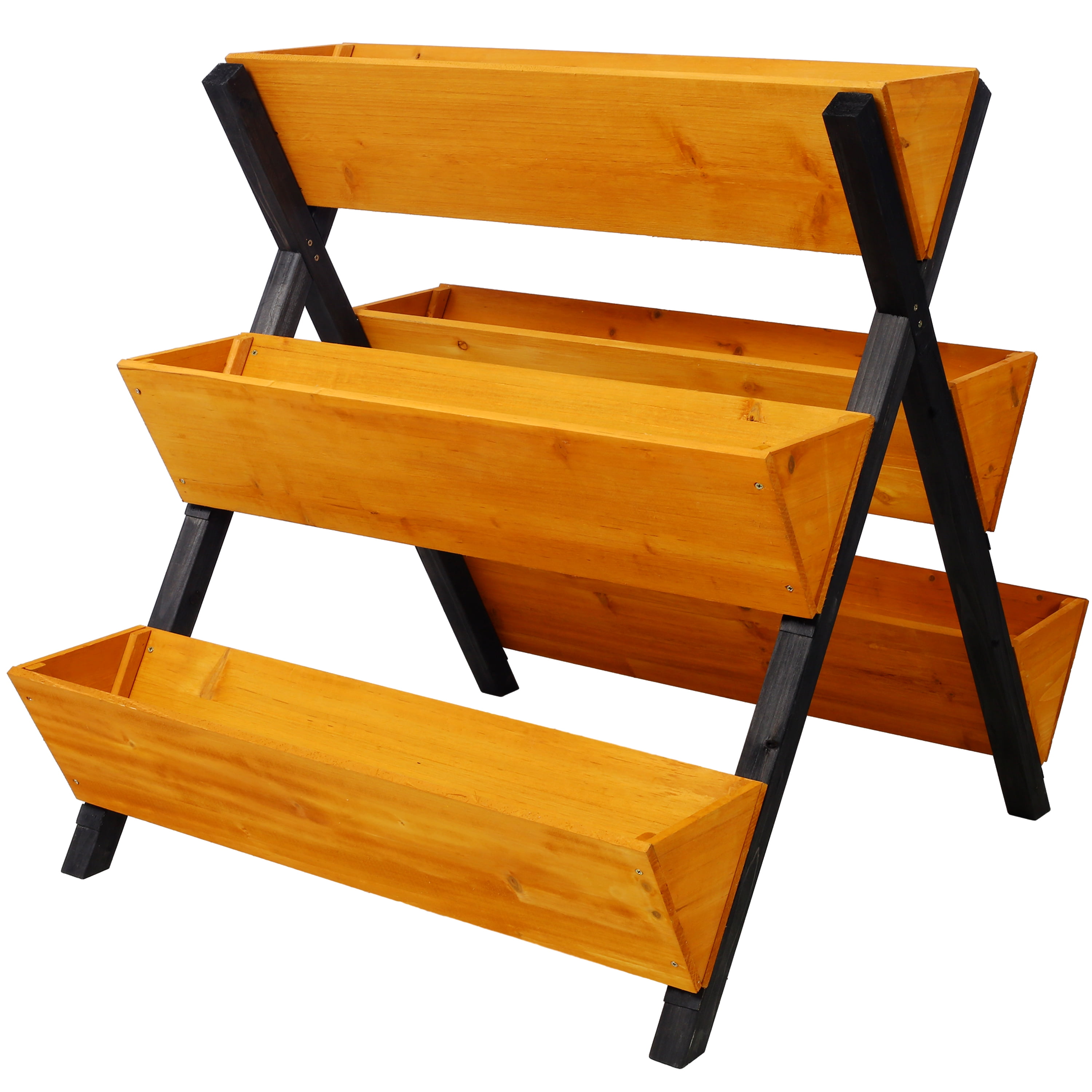 3 Tiers Wooden Vertical Raised Garden Bed with Legs Brown Planter Box for Flowers Herbs Vegetables Outdoor Courtyard Balcony Planting