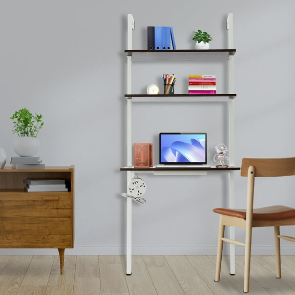 3 Tiers Writing Table Wall Mounted Working Computer Desk Home Storage Shelf Organizer, White