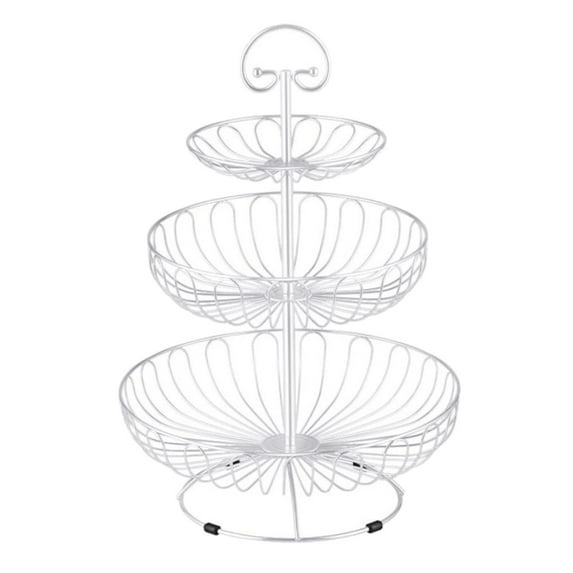 3 Tired Metal Wire Basket Rack Fruit, Vegetables, Snacks White