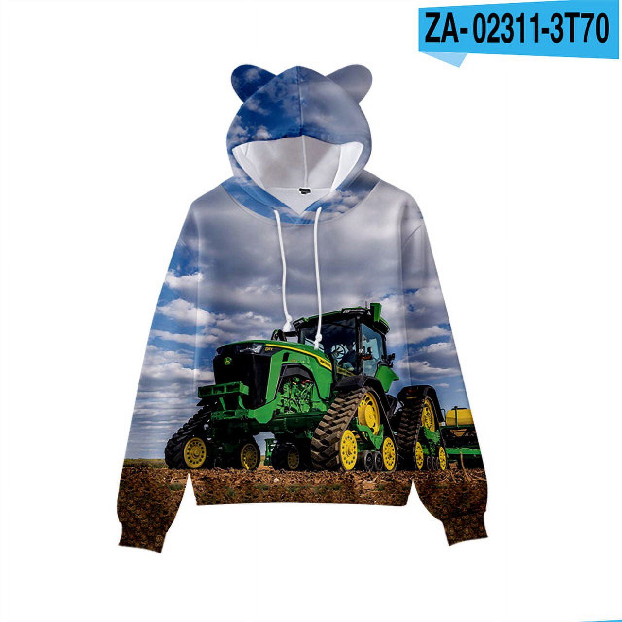 3 To 14 Years kids Hoodies Tractor Pattern 3D Print Hoodie Sweatshirt