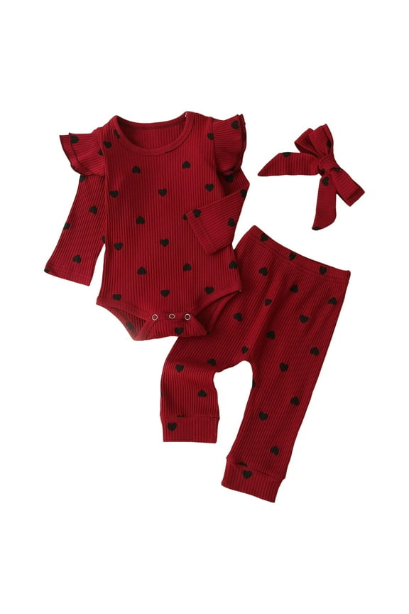 3 To 6 Month Baby Girl Clothes Unique Baby Gifts Baby Girl Clothes Set 3pc Rib Frill Long Sleeve Romper and Pant Set 6-9 Months