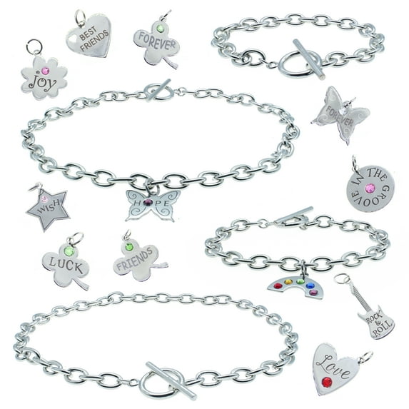 3 Toggle Clasp Necklaces & 3 Toggle Bracelets Jewelry Making Kit for Adults with 12 Charms - DIY Stainless Steel Chains with Toggle Clasps