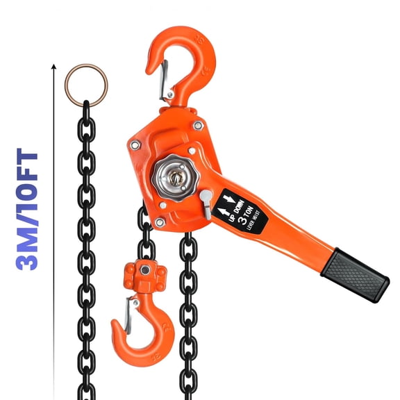 3 Ton 6600 LBS Lever Hoist, Heavy Duty Hand Chain Hoist with G80 Galvanized Chain & Double Brake, 360° Rotation for Construction Warehouse Industrial Lifting