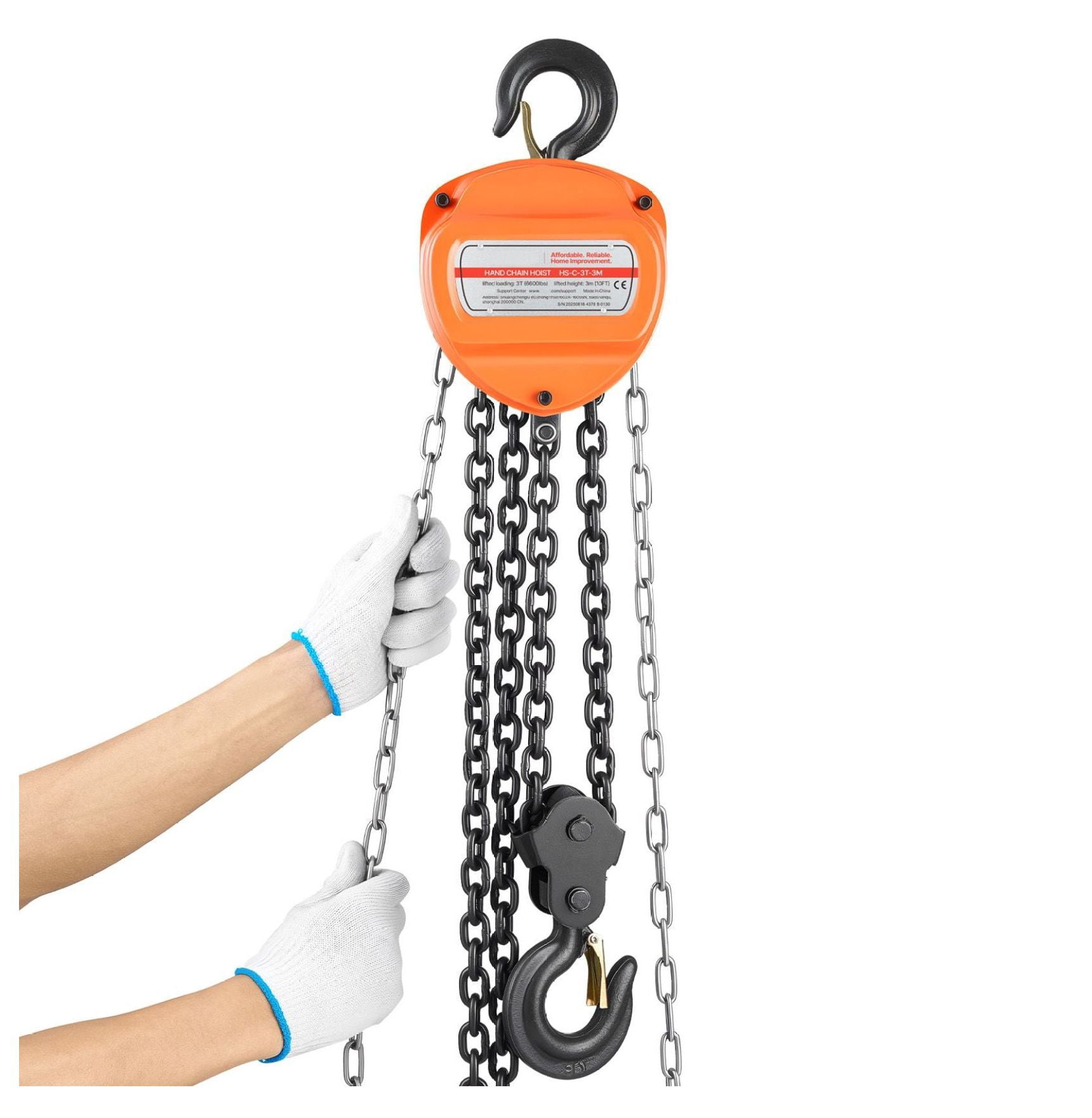 3 Ton 6600 lbs Hand Chain Hoist, 10 ft Lifting Height, Heavy Duty ...