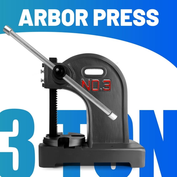 3 Ton Arbor Press, Heavy Duty Cast Iron Manual Press with Reversible Ram, 12" Working Height for Metal Stamping