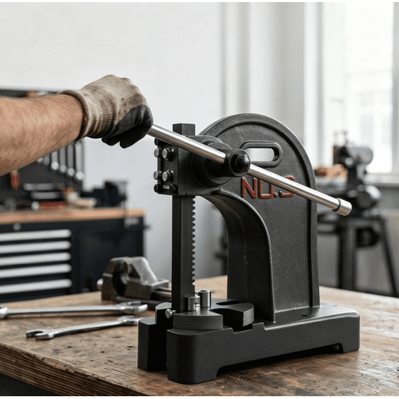 3 Ton Arbor Press with 3 Drifts, Cast Iron Hand Press, Manual Desktop Press for Riveting Punching & Forming