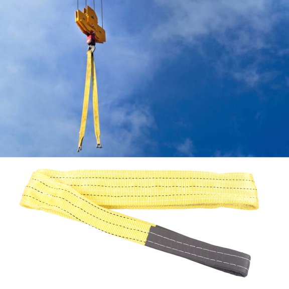 3 Ton Capacity 2 Meter Polyester Webbing Lifting Strap with Double Buckle Eyes - 75mm Wide Industrial Crane Rigging Sling