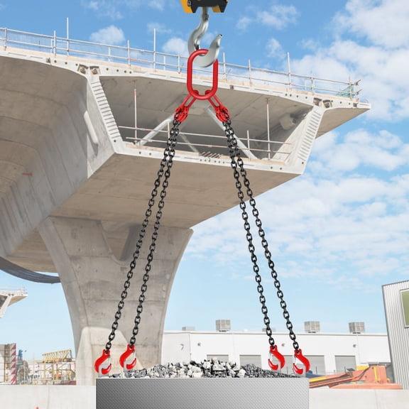 3 Ton Capacity 5 Feet Engine Lift Chain 5/16 Inch X 5 Feet G80 Alloy Steel Chain Sling with 4 Leg Grab Hooks for Vehicle Repair and Construction Lifting