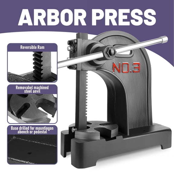 3 Ton Heavy-Duty Manual Arbor Press, Precision Hand Press for Stamping, Bending, Stretching, Perfect for Workshop, Garage, Craft Making and Metalworking Projects