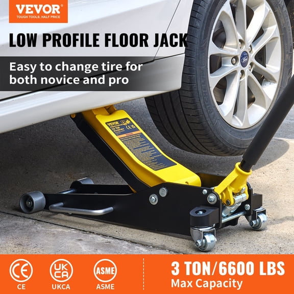 3 Ton Low Profile Racing Floor Jack with Dual Pump for Lifting Cars Trucks and SUVs, Lightweight Aluminum Steel Jack for Garage Repair Tire Change and Oil Change, 6600 LB Capacity