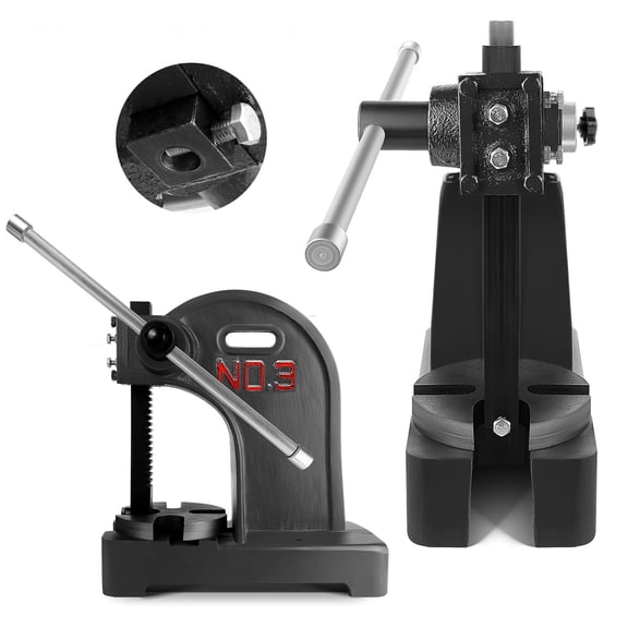 Arbor Press, Manual 3 Ton Capacity, Removable Steel Anvil, Bench-Mounted Hand Press for Bearing Installation, Punching, Stamping, Shaping & Metal Forming