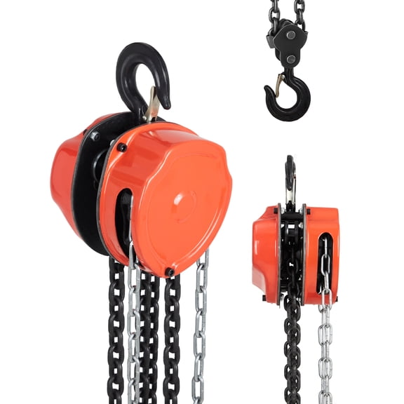 3 Ton Manual Hand Chain Hoist (6600 lb Chain Block) - 10 ft Lift, G80 Galvanized Load Chain, Dual Brake Safety, Heavy-Duty Swivel Hooks - For Garage/Factory/Warehouse/Dock - Orange