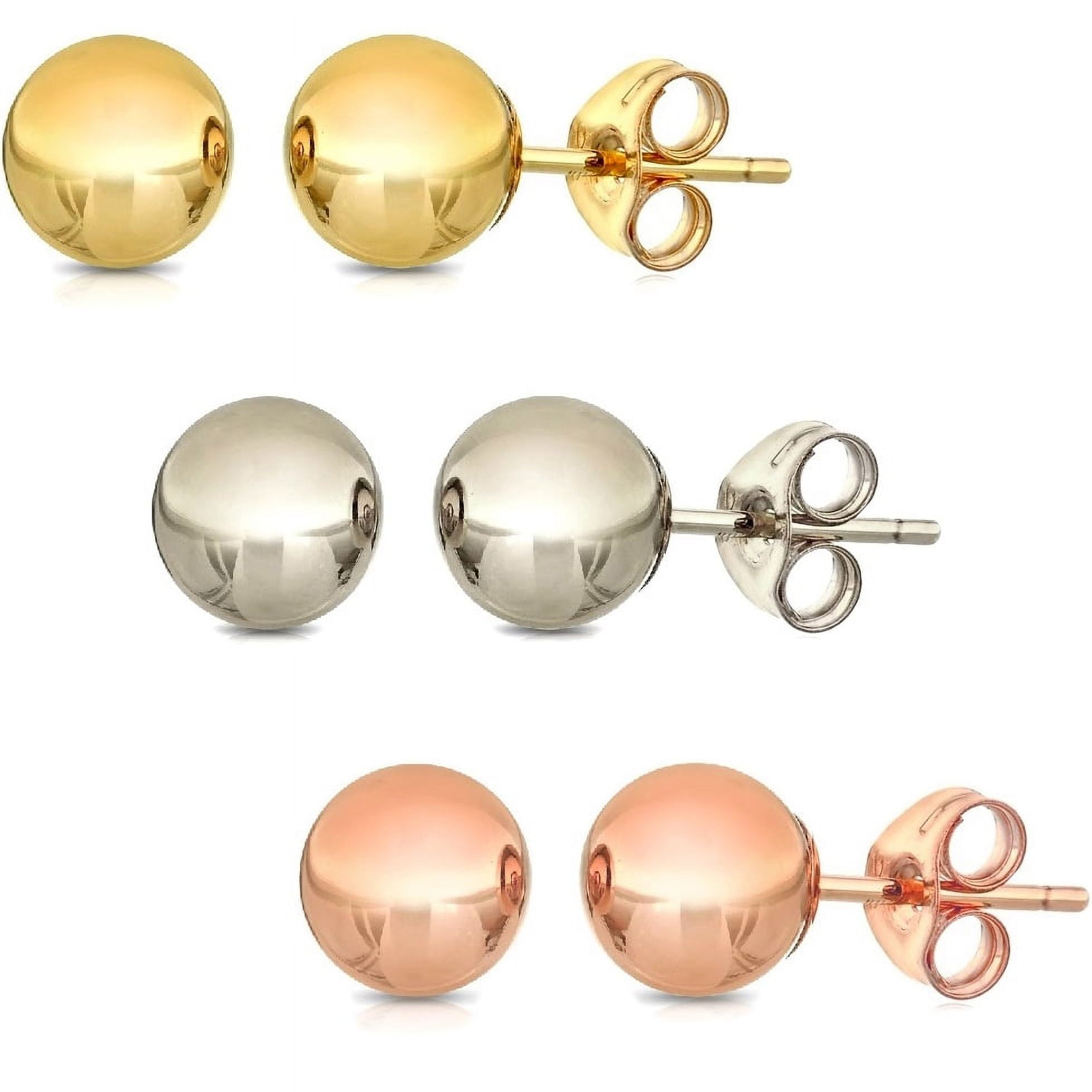 3 Tone 18kt Gold Plated Sterling Silver 4mm Pack Of Three Earring Set