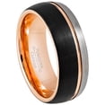thumbnail image 1 of Jewelry Avalanche Grooved 3-Tone Gray-Black-Rose Gold Dome Tungsten Mens Wedding Band 8mm, 1 of 3