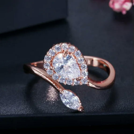 3 Tone Gold Plated Stackable Skinny CZ Women Engagement Ring Set Fashion Jewelry