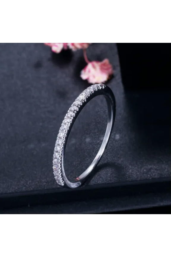 3 Tone Gold Plated Stackable Skinny CZ Women Engagement Ring Set Fashion Jewelry