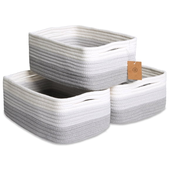 3-Tone Gray 11.8" x 8" x 4.5" Rectangular Cotton Rope Storage Baskets for Shelves, Closet, and Gifting