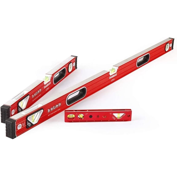 3- Torpedo Level Set - 9", 24", 48" Spirit Level Included, Alloy Construction