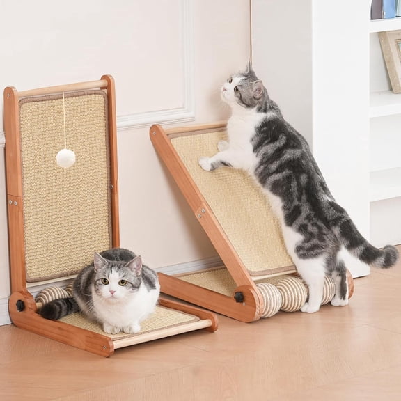 3 Transformable Shapes Cat Scratching Post - Adjustable L-Shape Sisal Scratcher with Multiple Fresh Fun Play Modes, 100% Natural Solid Beechwood& Sisal, Eco-Friendly Furniture Protector